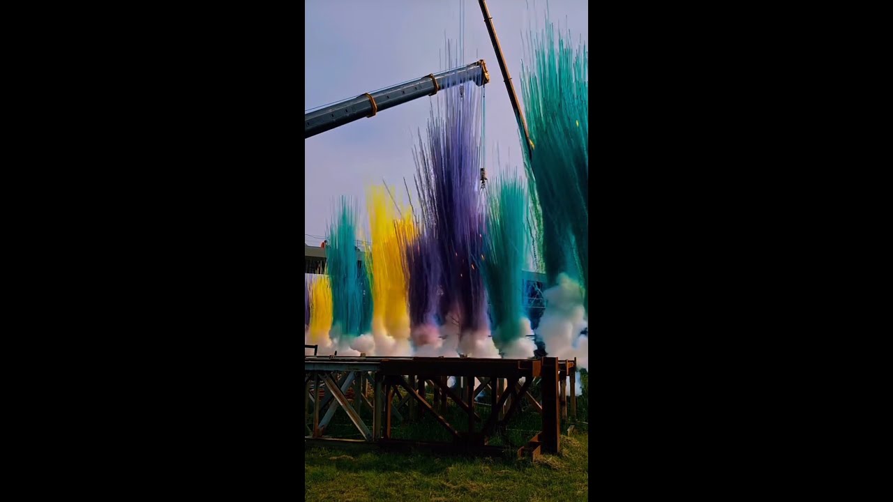 Dymne wystrzały Color Sky Shot na połączeniu dwóch brzegów mostu w Poznaniu 10.06.2024